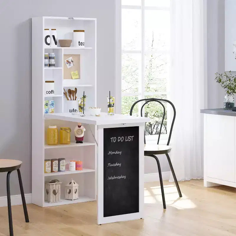 GDFStudio Cordoba Scrivania Pieghevole da Parete per Ufficio Domestico con Lavagna e Mensole Contenitore