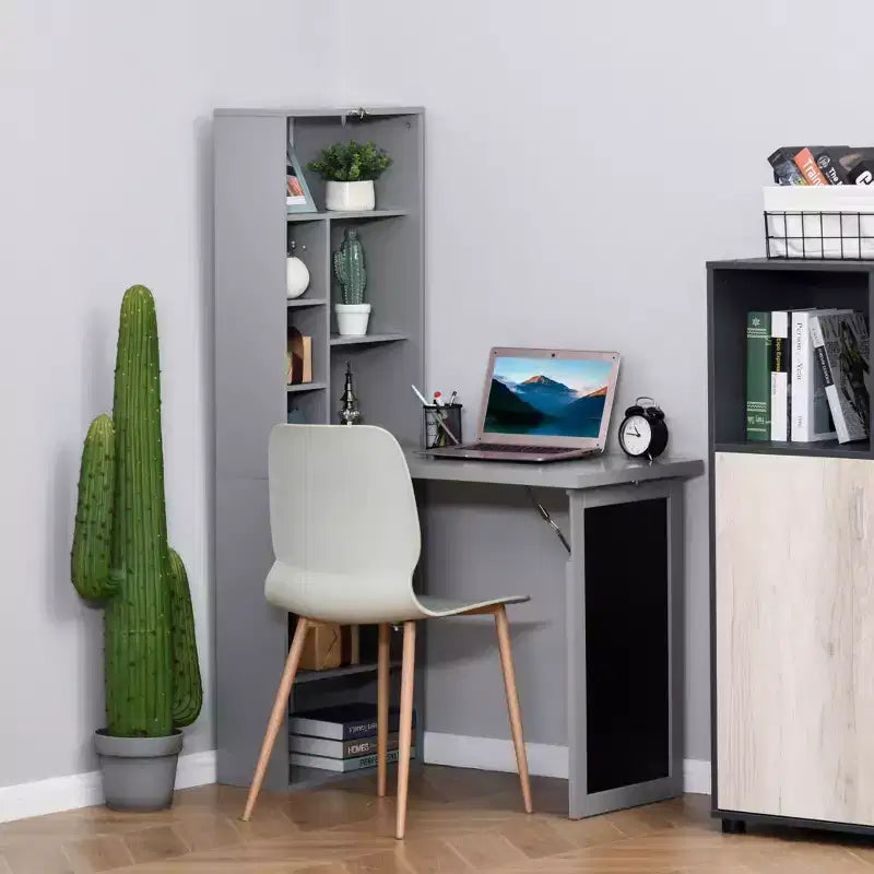 GDFStudio Cordoba Scrivania Pieghevole da Parete per Ufficio Domestico con Lavagna e Mensole Contenitore