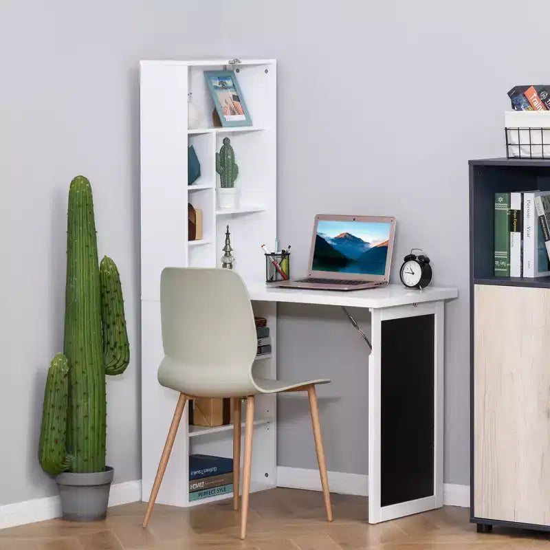 GDFStudio Cordoba Scrivania Pieghevole da Parete per Ufficio Domestico con Lavagna e Mensole Contenitore