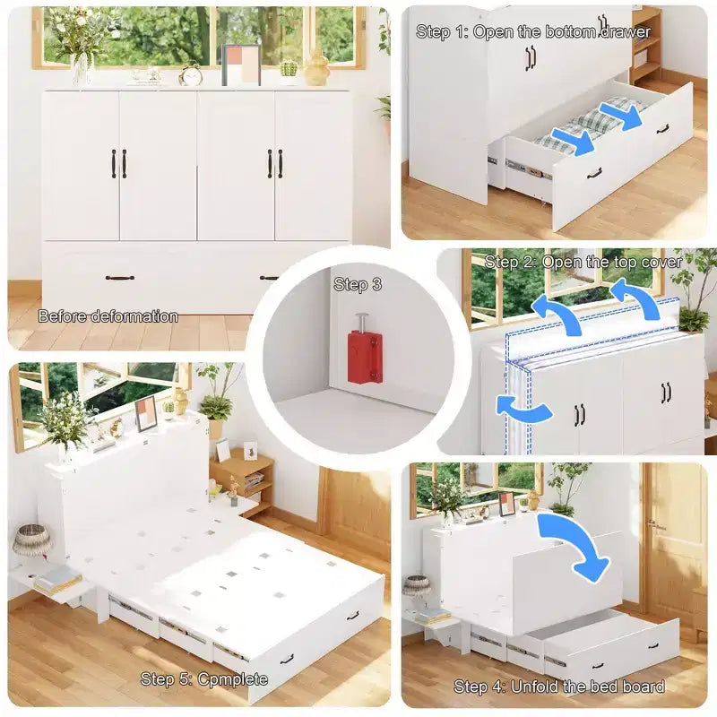 Letto a scomparsa full-size salvaspazio Famapy: Design pieghevole, contenitore integrato Ideale per le camere da letto
