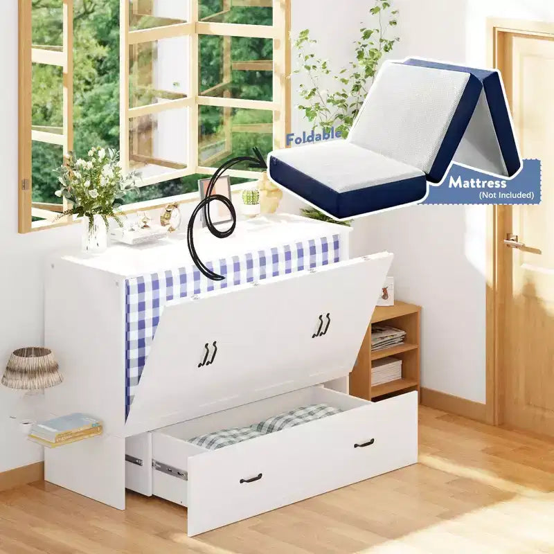 Letto a scomparsa full-size salvaspazio Famapy: Design pieghevole, contenitore integrato Ideale per le camere da letto