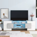 Whisen 88 High Gloss TV Stand with 2 Illuminated Glass Shelves, Unique Shape Entertainment Center with LED Color Changing Lights - Gray