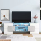 Whisen 88 High Gloss TV Stand with 2 Illuminated Glass Shelves, Unique Shape Entertainment Center with LED Color Changing Lights - Gray