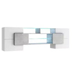 Mobile TV Whisen 88 lucido con 2 ripiani in vetro illuminati, mobile multimediale dalla forma unica con luci LED che cambiano colore - Grigio