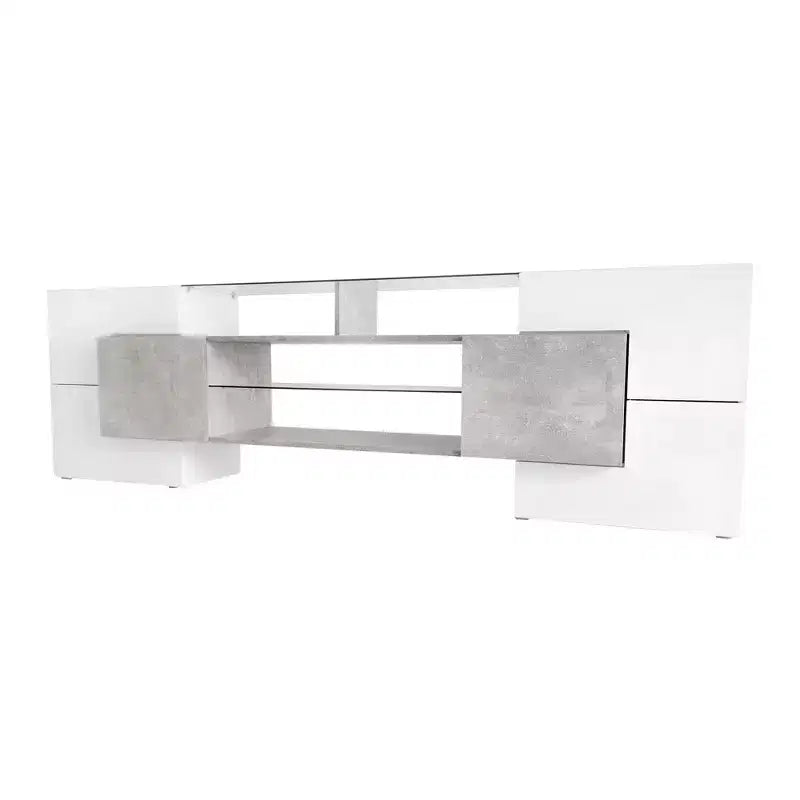 Mobile TV Whisen 88 lucido con 2 ripiani in vetro illuminati, mobile multimediale dalla forma unica con luci LED che cambiano colore - Grigio