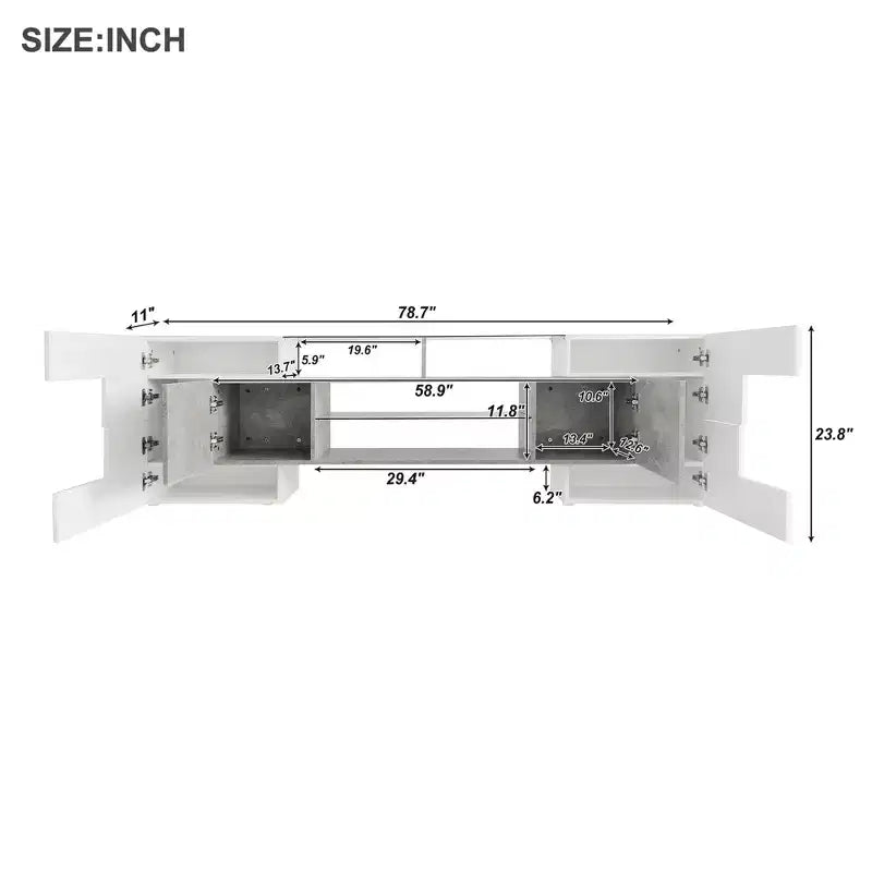 Mobile TV Whisen 88 lucido con 2 ripiani in vetro illuminati, mobile multimediale dalla forma unica con luci LED che cambiano colore - Grigio
