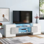 Mobile TV Whisen 88 lucido con 2 ripiani in vetro illuminati, mobile multimediale dalla forma unica con luci LED che cambiano colore - Grigio