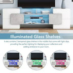 Mobile TV Whisen 88 lucido con 2 ripiani in vetro illuminati, mobile multimediale dalla forma unica con luci LED che cambiano colore - Grigio
