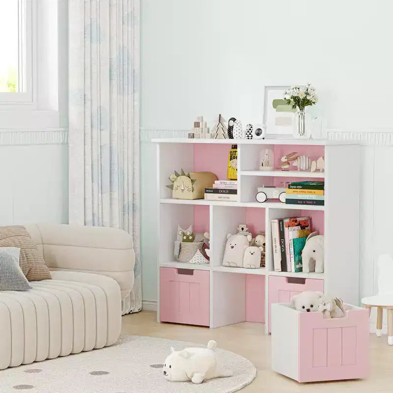 Libreria Scaffale per bambini con 3 cassetti mobili e 6 cubi contenitore giocattoli bianco