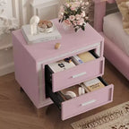 Bellemave Comodino in Velluto Mid-Century con 2 Cassetti, Tavolino Moderno da Comodino con Bordo Glitterato Argento e Gambe in Metallo, Rosa