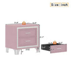 Bellemave Comodino in Velluto Mid-Century con 2 Cassetti, Tavolino Moderno da Comodino con Bordo Glitterato Argento e Gambe in Metallo, Rosa