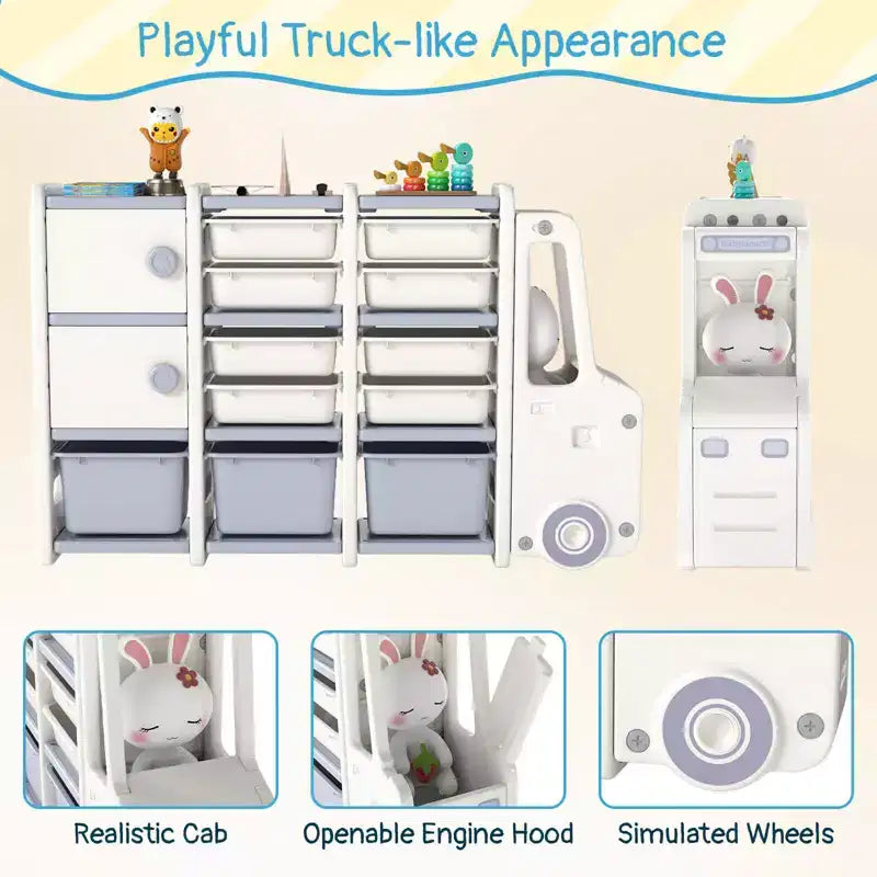 Costway Mobile Porta-Giocattoli per Bambini con 2 Armadietti e 11 Cestini Rimovibili per Sala Giochi, Camera da Letto
