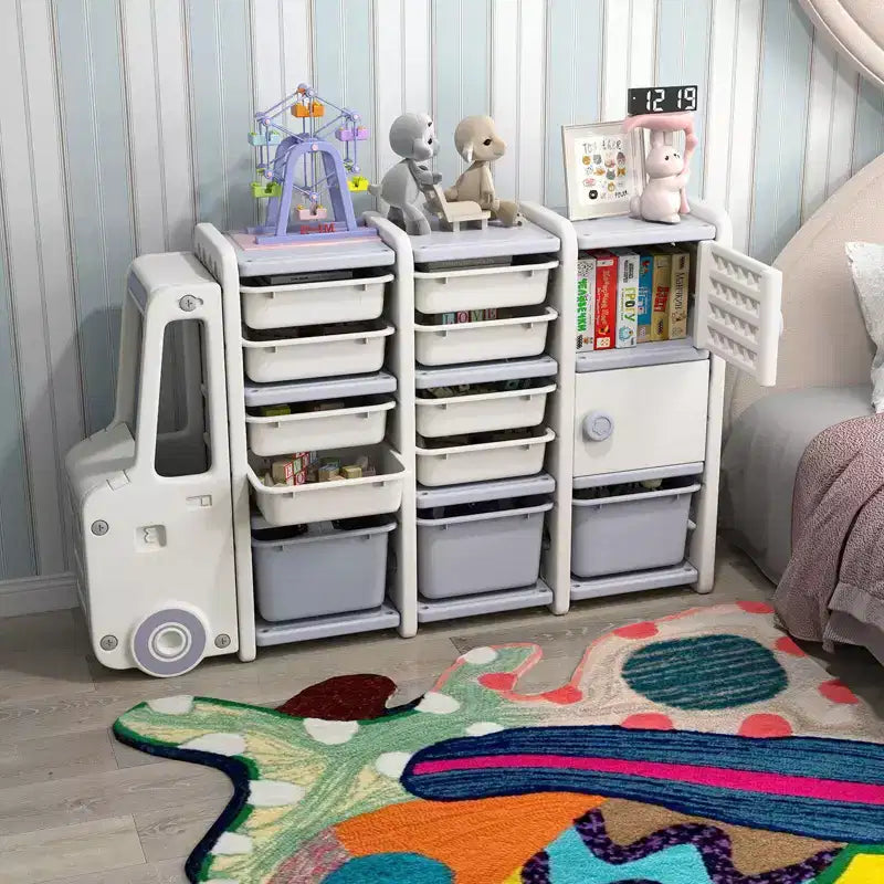 Costway Mobile Porta-Giocattoli per Bambini con 2 Armadietti e 11 Cestini Rimovibili per Sala Giochi, Camera da Letto