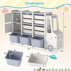 Costway Mobile Porta-Giocattoli per Bambini con 2 Armadietti e 11 Cestini Rimovibili per Sala Giochi, Camera da Letto