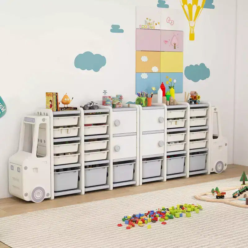 Costway Mobile Porta-Giocattoli per Bambini con 2 Armadietti e 11 Cestini Rimovibili per Sala Giochi, Camera da Letto