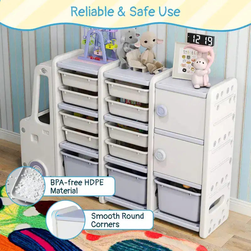 Costway Mobile Porta-Giocattoli per Bambini con 2 Armadietti e 11 Cestini Rimovibili per Sala Giochi, Camera da Letto
