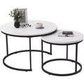 Zevemomo Nesting Coffee Table Set of 2, 27.6with Marble Pattern Top and Sturdy Metal Frame,Circle Table for Living Room, Bedroom,Patio,Yard (White)