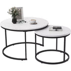 Zevemomo Nesting Coffee Table Set of 2, 27.6with Marble Pattern Top and Sturdy Metal Frame,Circle Table for Living Room, Bedroom,Patio,Yard (White)