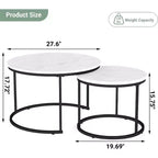 Zevemomo Set di 2 Tavolini da Caffè Nidificanti, 70 cm con Piano Effetto Marmo e Robusto Telaio in Metallo, Tavolino Rotondo per Soggiorno, Camera da Letto, Patio, Giardino (Bianco)