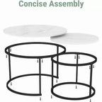 Zevemomo Set di 2 Tavolini da Caffè Nidificanti, 70 cm con Piano Effetto Marmo e Robusto Telaio in Metallo, Tavolino Rotondo per Soggiorno, Camera da Letto, Patio, Giardino (Bianco)