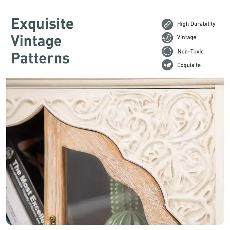 Mobiletto contenitore in legno Captiva Designs Vintage con 2 ante e intaglio a traforo per cucina, ingresso, soggiorno