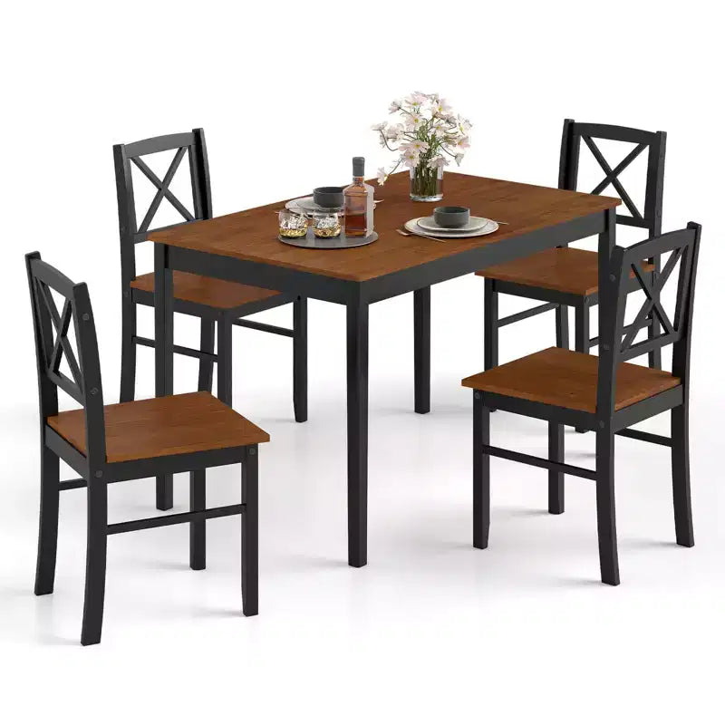 Set da pranzo Costway 5 pezzi per 4 persone con gambe in legno di caucciù, schienale a croce