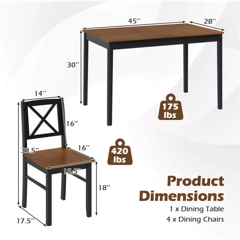 Set da pranzo Costway 5 pezzi per 4 persone con gambe in legno di caucciù, schienale a croce