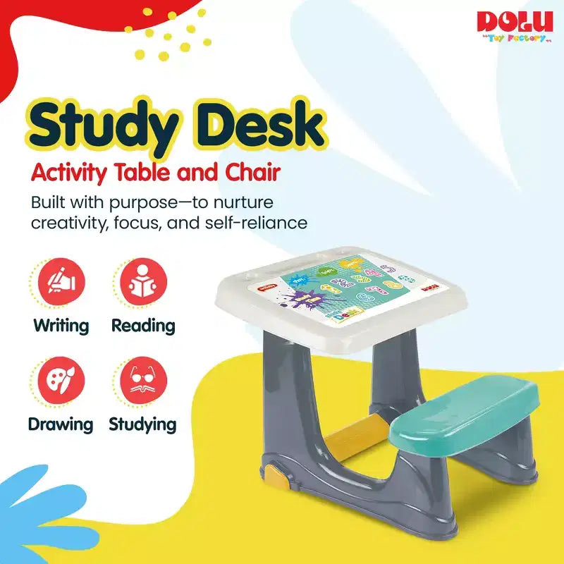 Dolu Scrivania per bambini, Tavolo attività per bambini, sedia e poggiapiedi, Multicolore