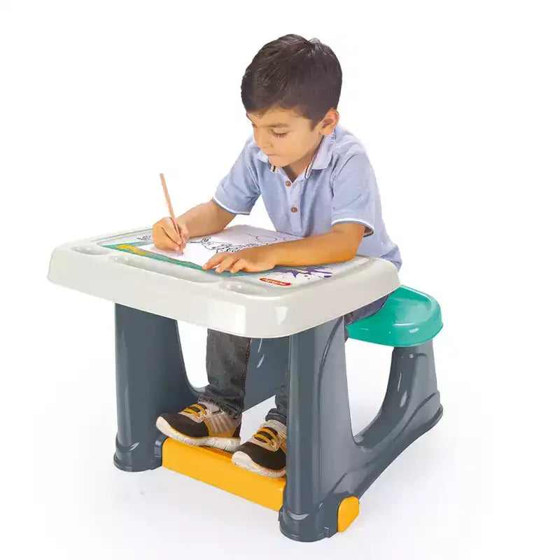 Dolu Scrivania per bambini, Tavolo attività per bambini, sedia e poggiapiedi, Multicolore