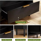 Comò a 3 cassetti scanalati, cassettiera larga 71 cm con dispositivo antiribaltamento, comodino alto in legno con contenitore e gambe in metallo per camera da letto, corridoio