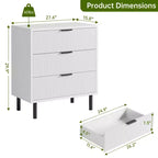 Comò a 3 cassetti scanalati, cassettiera larga 71 cm con dispositivo antiribaltamento, comodino alto in legno con contenitore e gambe in metallo per camera da letto, corridoio