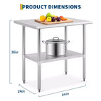Tavolo da preparazione in acciaio inossidabile 36 x 24 pollici, tavolo da cucina resistente con ripiano inferiore regolabile, tavolo da lavoro per alimenti in acciaio inossidabile per ristoranti, hotel