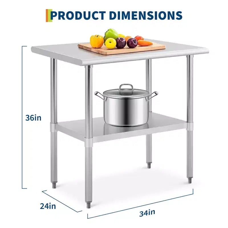 Tavolo da preparazione in acciaio inossidabile 36 x 24 pollici, tavolo da cucina resistente con ripiano inferiore regolabile, tavolo da lavoro per alimenti in acciaio inossidabile per ristoranti, hotel