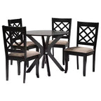 Set da pranzo Baxton Studio Jana 5 pezzi moderno in tessuto color sabbia e legno marrone espresso