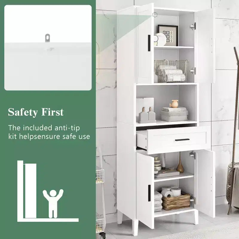 Mobile da bagno alto Whisen 70.9 multifunzione, resistente all'acqua, con ripiani regolabili e ante a chiusura ammortizzata