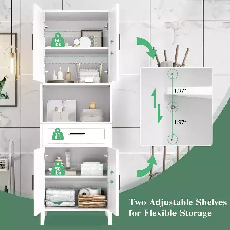 Mobile da bagno alto Whisen 70.9 multifunzione, resistente all'acqua, con ripiani regolabili e ante a chiusura ammortizzata