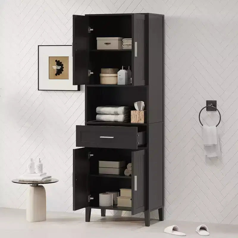 Mobile da bagno alto Whisen 70.9 multifunzione, resistente all'acqua, con ripiani regolabili e ante a chiusura ammortizzata