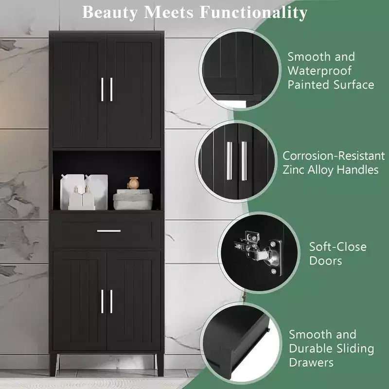 Mobile da bagno alto Whisen 70.9 multifunzione, resistente all'acqua, con ripiani regolabili e ante a chiusura ammortizzata