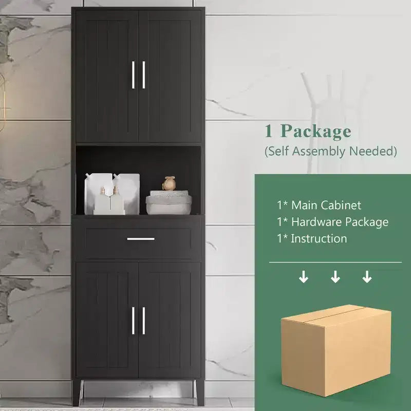 Mobile da bagno alto Whisen 70.9 multifunzione, resistente all'acqua, con ripiani regolabili e ante a chiusura ammortizzata