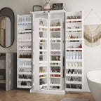 Mobiletto da bagno Famapy moderno minimalista a doppia anta con contenitore girevole, organizzatore per il trucco per bagno e spogliatoio