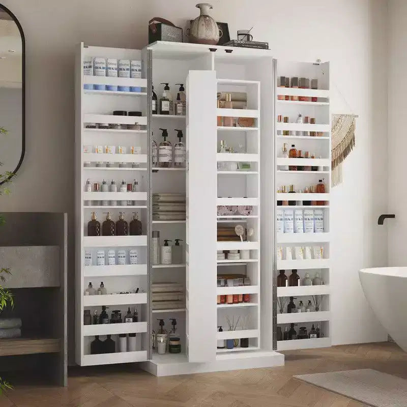 Mobiletto da bagno Famapy moderno minimalista a doppia anta con contenitore girevole, organizzatore per il trucco per bagno e spogliatoio