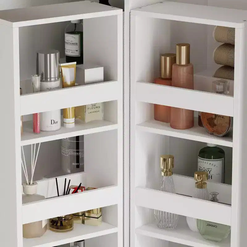 Mobiletto da bagno Famapy moderno minimalista a doppia anta con contenitore girevole, organizzatore per il trucco per bagno e spogliatoio