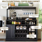 Moderno Mobile Bar Nero con Portabottiglie, Ripiani Regolabili e Portacalici - Organizer per Cucina, Sala da Pranzo, Caffetteria