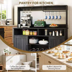 Moderno Mobile Bar Nero con Portabottiglie, Ripiani Regolabili e Portacalici - Organizer per Cucina, Sala da Pranzo, Caffetteria