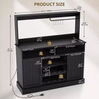 Moderno Mobile Bar Nero con Portabottiglie, Ripiani Regolabili e Portacalici - Organizer per Cucina, Sala da Pranzo, Caffetteria