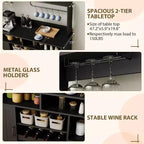 Moderno Mobile Bar Nero con Portabottiglie, Ripiani Regolabili e Portacalici - Organizer per Cucina, Sala da Pranzo, Caffetteria