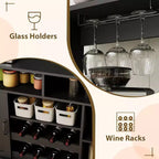 Moderno Mobile Bar Nero con Portabottiglie, Ripiani Regolabili e Portacalici - Organizer per Cucina, Sala da Pranzo, Caffetteria