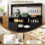 Moderno Mobile Bar Nero con Portabottiglie, Ripiani Regolabili e Portacalici - Organizer per Cucina, Sala da Pranzo, Caffetteria