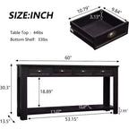Kinsuite Consolle da Ingresso da 152 cm - Tavolo d'Appoggio con 4 Cassetti Rustico, Nero