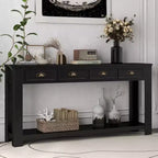 Kinsuite Consolle da Ingresso da 152 cm - Tavolo d'Appoggio con 4 Cassetti Rustico, Nero